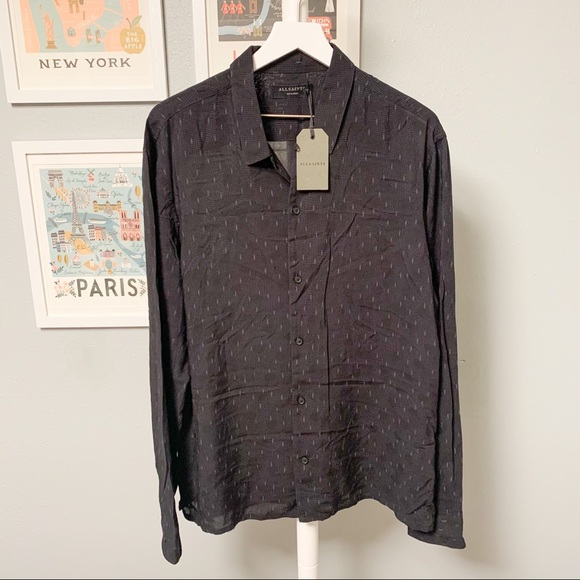 NWT All Saints Pattern Shirt, Black, XXL - Picture 1 of 7